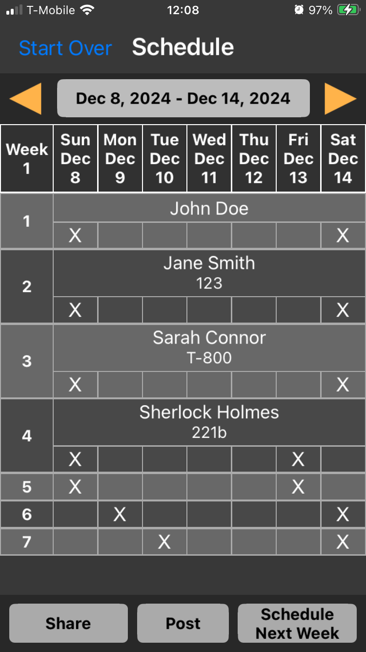 Schedule First Week Pattern 2