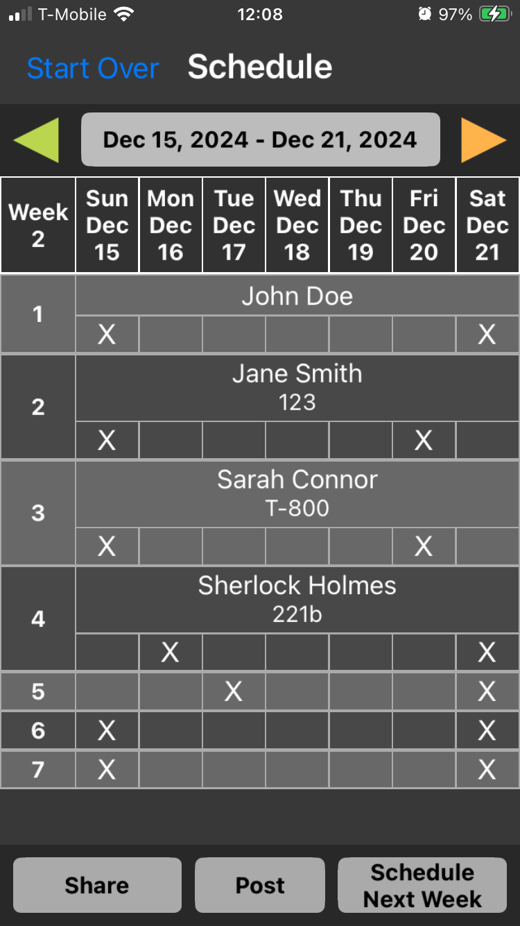 Schedule Next Week Pattern 2